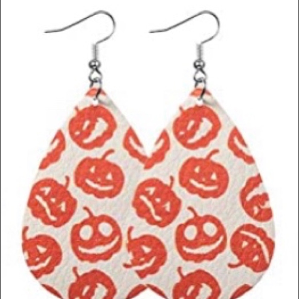 Halloween Fall tear drop faux leather earrings